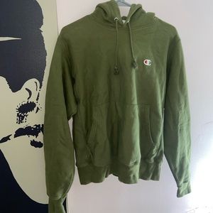 army green champion hoodie, worn briefly, in good condition